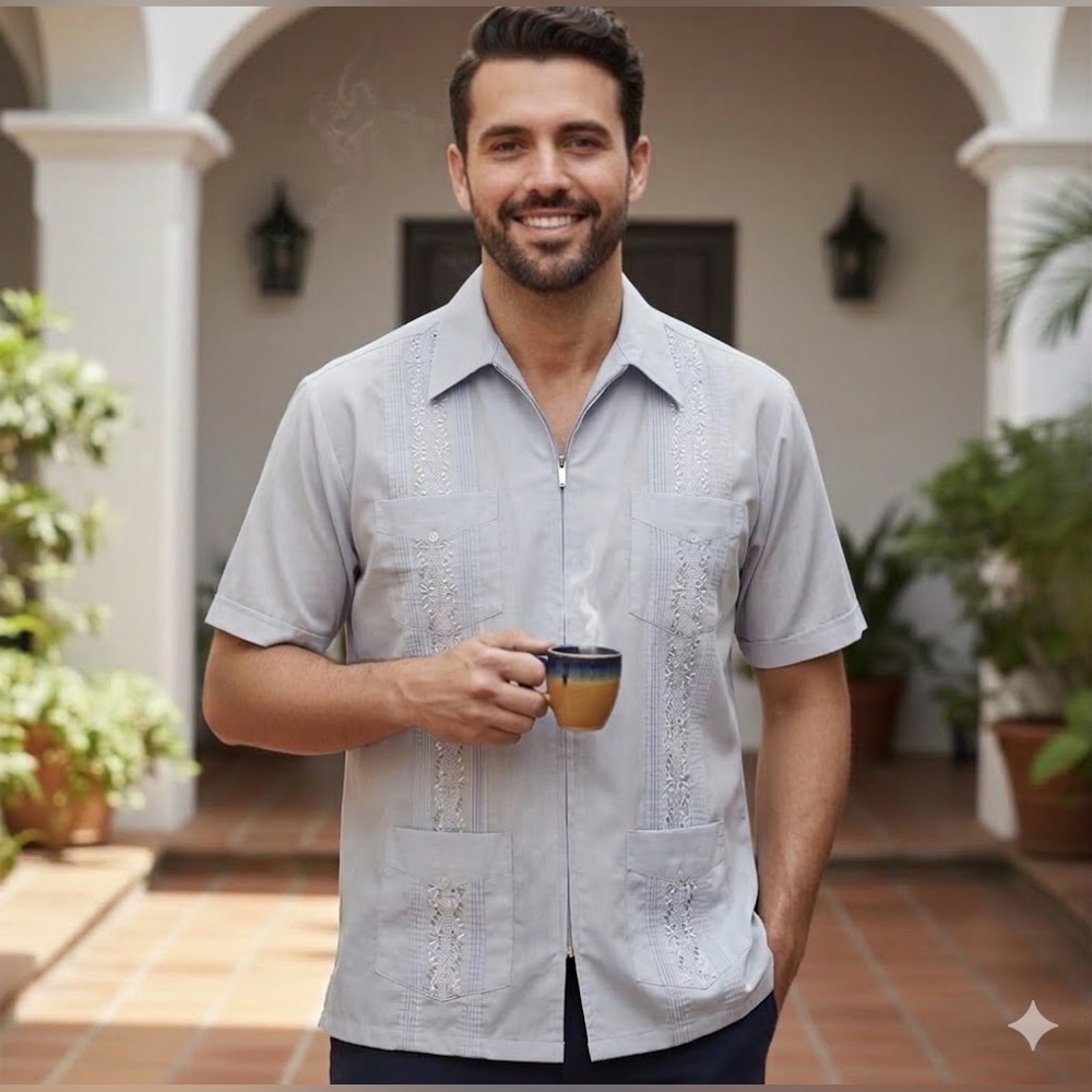 Men's Light Blue Guayabera Shirt Vintage XL